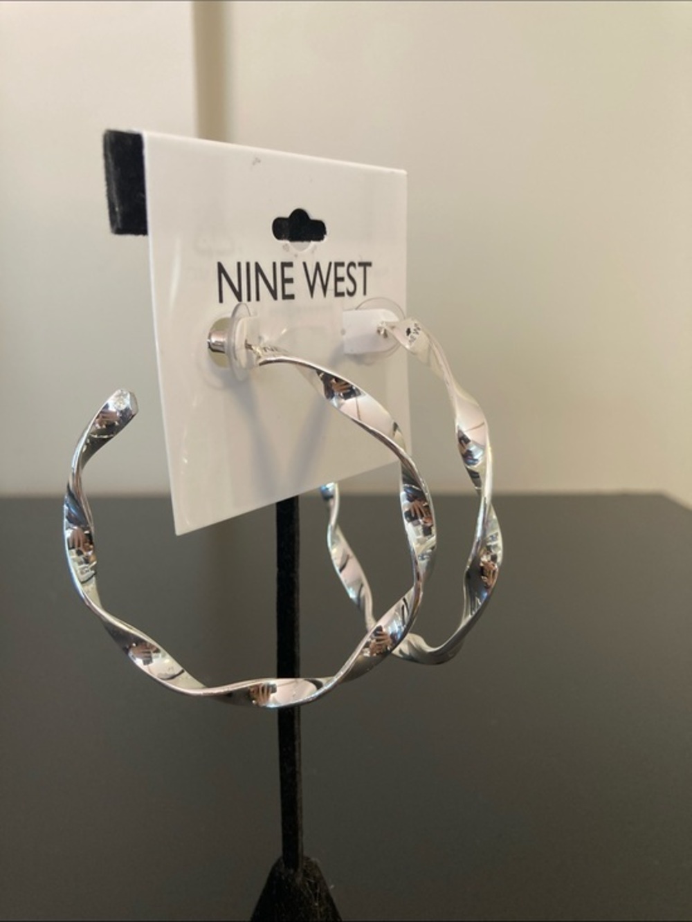 Nine West Silver Twisted Wave Hoop Earrings